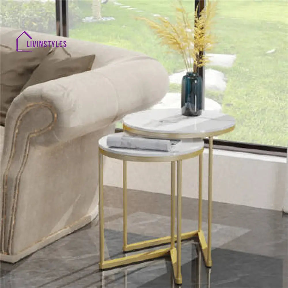 James Metal And Marble Top Side Table - Set Of 2