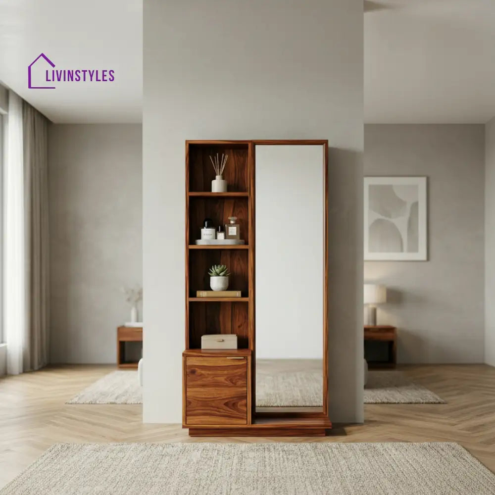James Sheesham Wood Dressing Table with Mirror and Storage (Honey Finish)