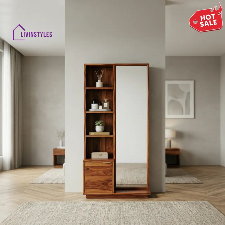 James Sheesham Wood Dressing Table with Mirror and Storage (Honey Finish)