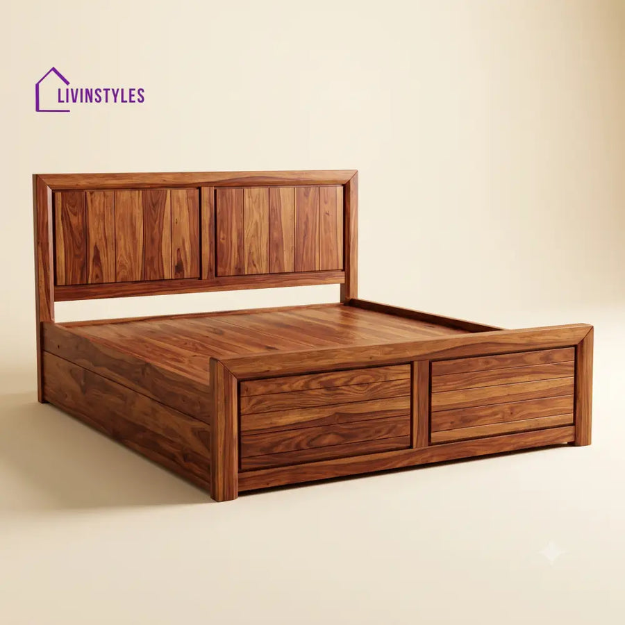 Janaki Devi Sheesham Wood Bed With Box Storage | Wooden Bed