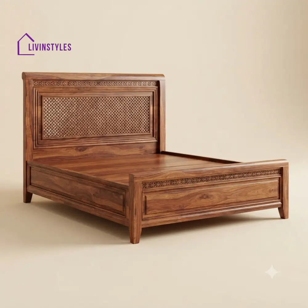 Janaki Sheesham Wood Bed With Box Storage | Wooden Bed