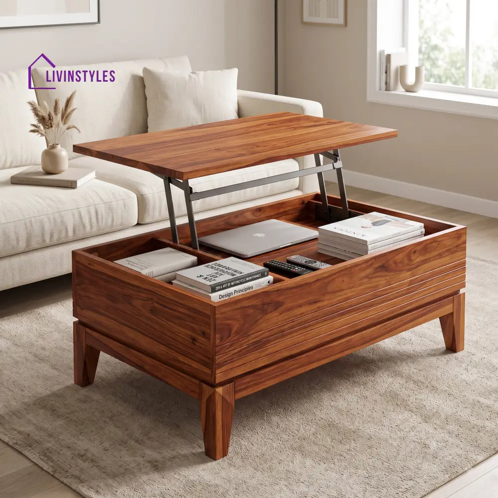 Janakiraj Sheesham Wood Lift Top Coffee Table for Living Room