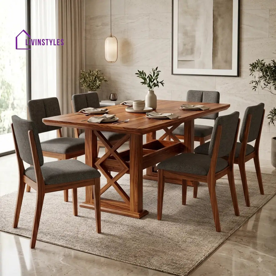 Janani Premium Wooden 6 Seater Dining Table Set