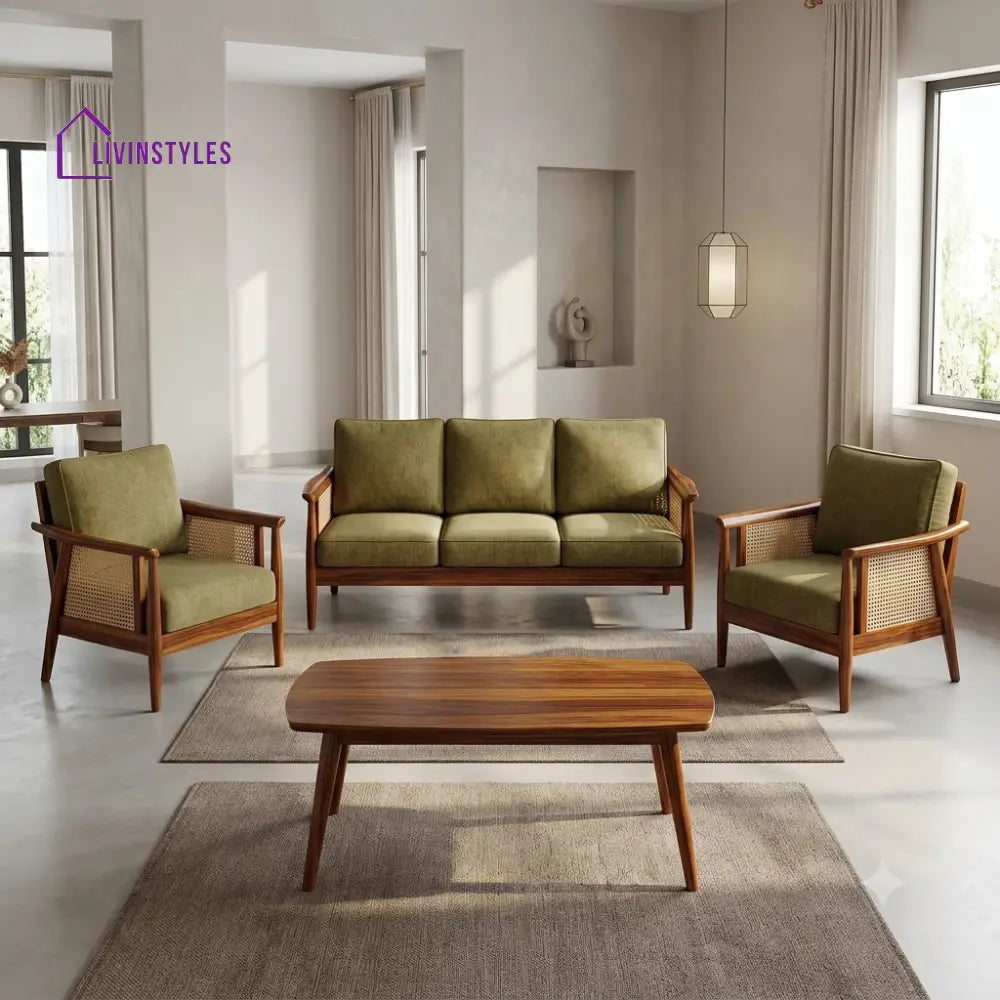 Janani Wooden Sofa Set | 3 + 1 + 1 Sheesham Wood Sofa Set for Living Room
