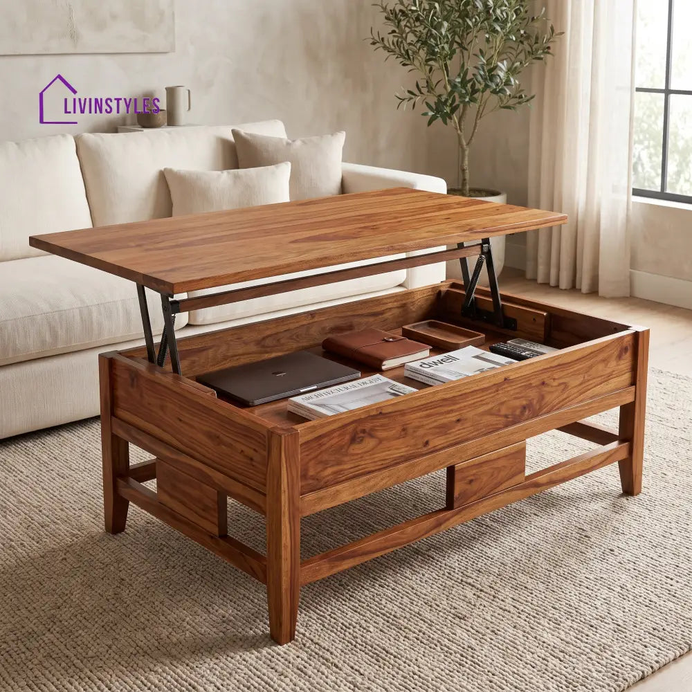 Jananiraj Sheesham Wood Lift Top Coffee Table for Living Room