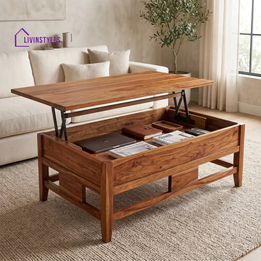 Jananiraj Sheesham Wood Lift Top Coffee Table for Living Room