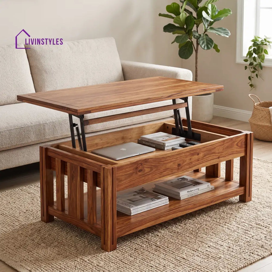 Janhavee Sheesham Wood Lift Top Coffee Table for Living Room