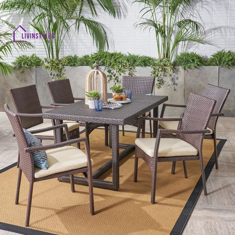 Janhavi 7-Piece Outdoor Rattan Wicker Dining Set - Dining Set