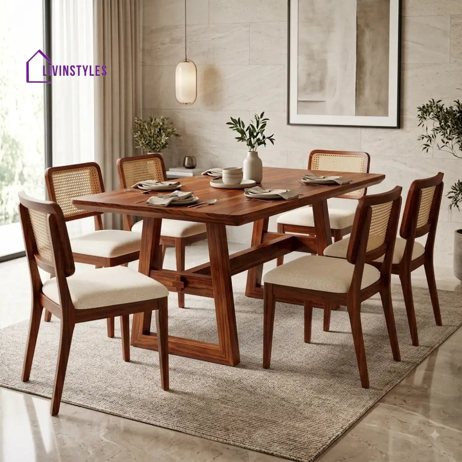 Janhavi Premium Wooden 6 Seater Dining Table Set