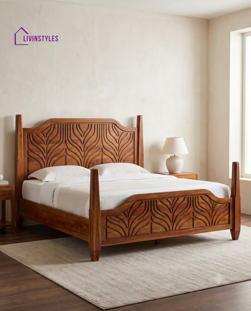 Janhavi Wooden Bed | Solid Wood Double Bed | Wooden King size bed & Wooden Queen size bed