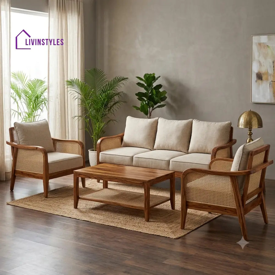 Janhavi Wooden Sofa Set | 3 + 1 + 1 Sheesham Wood Sofa Set for Living Room