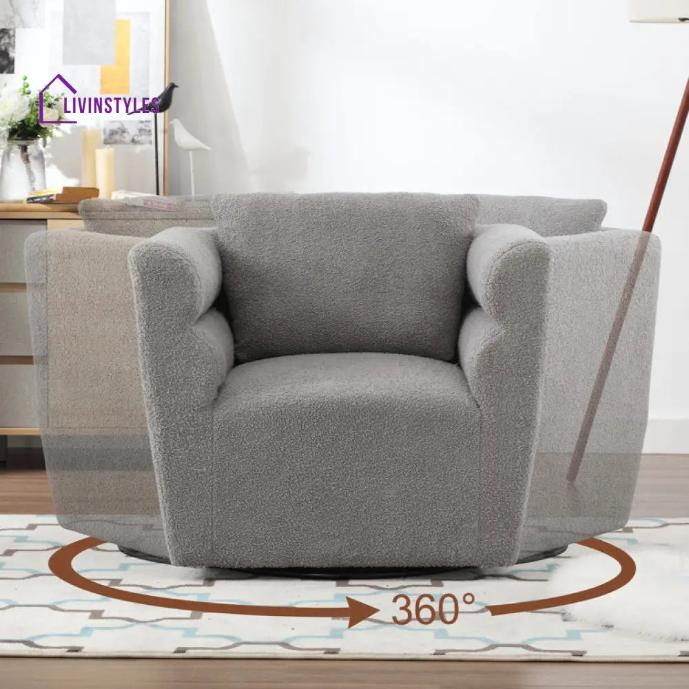 Janhvi Solid Wood and Fabric Arm Chair | Living Room Chair | Lounge Chair - 360 Rotating