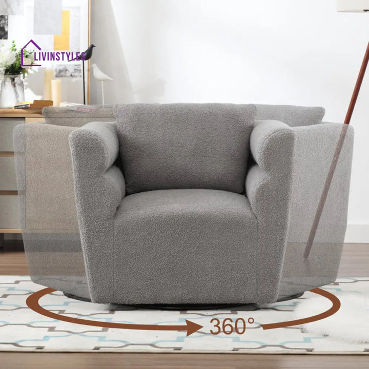 Janhvi Solid Wood and Fabric Arm Chair | Living Room Chair | Lounge Chair - 360 Rotating