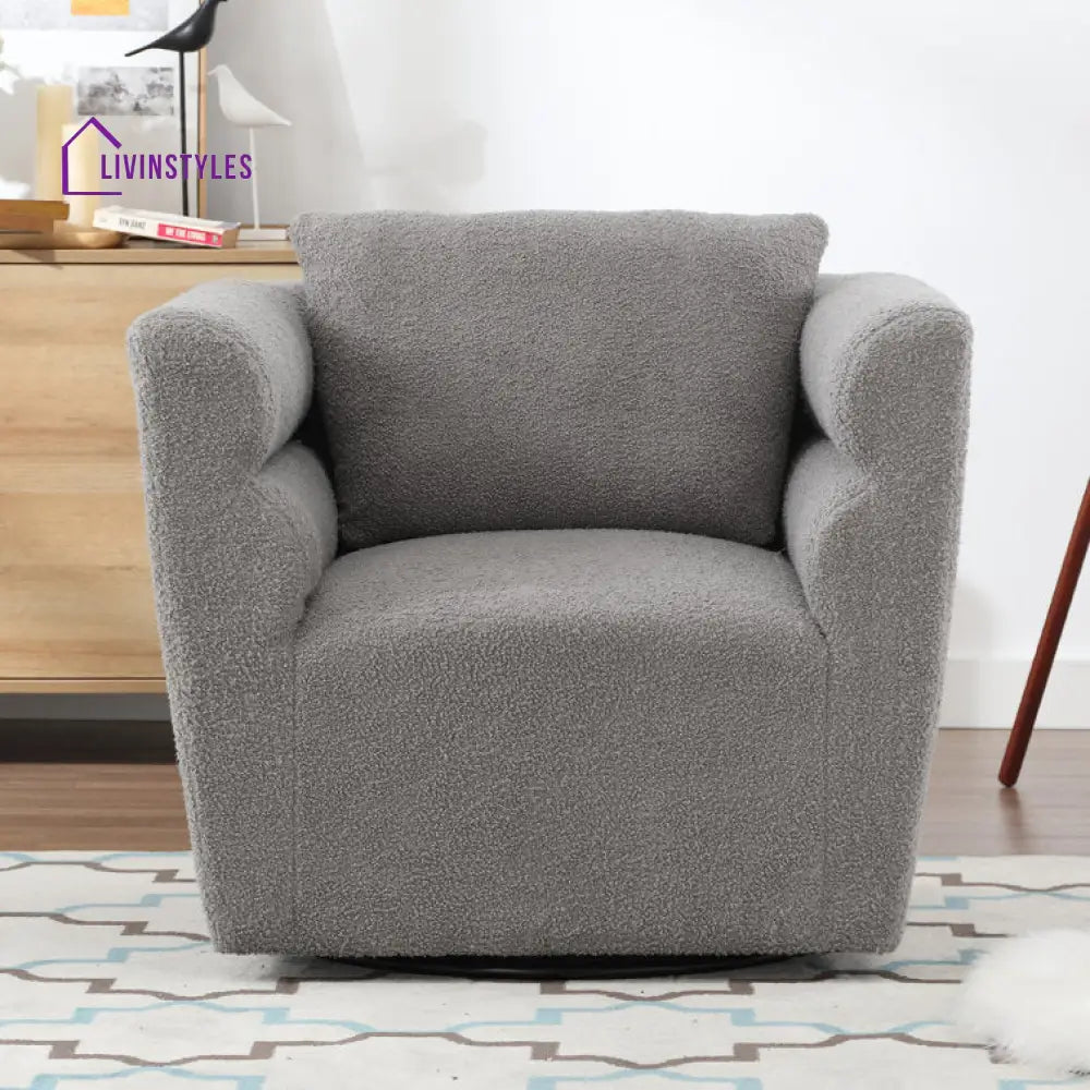 Janhvi Solid Wood and Fabric Arm Chair | Living Room Chair | Lounge Chair - 360 Rotating