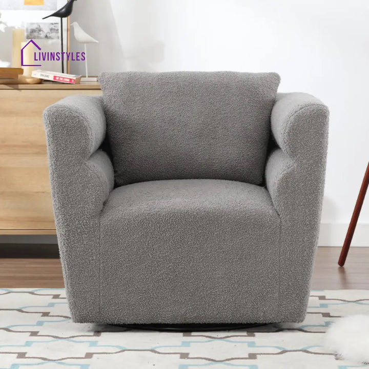 Janhvi Solid Wood and Fabric Arm Chair | Living Room Chair | Lounge Chair - 360 Rotating