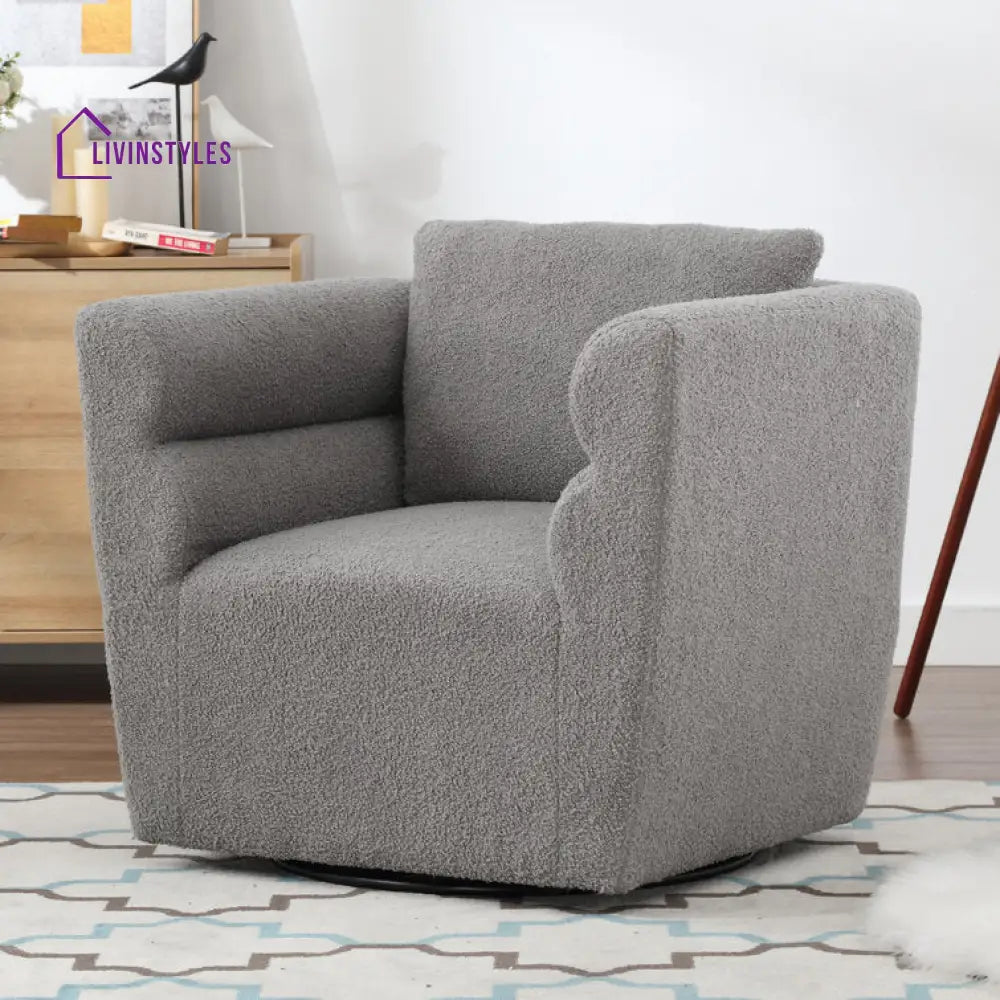 Janhvi Solid Wood and Fabric Arm Chair | Living Room Chair | Lounge Chair - 360 Rotating