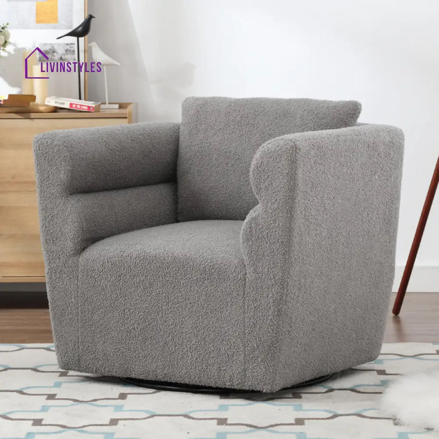 Janhvi Solid Wood and Fabric Arm Chair | Living Room Chair | Lounge Chair - 360 Rotating