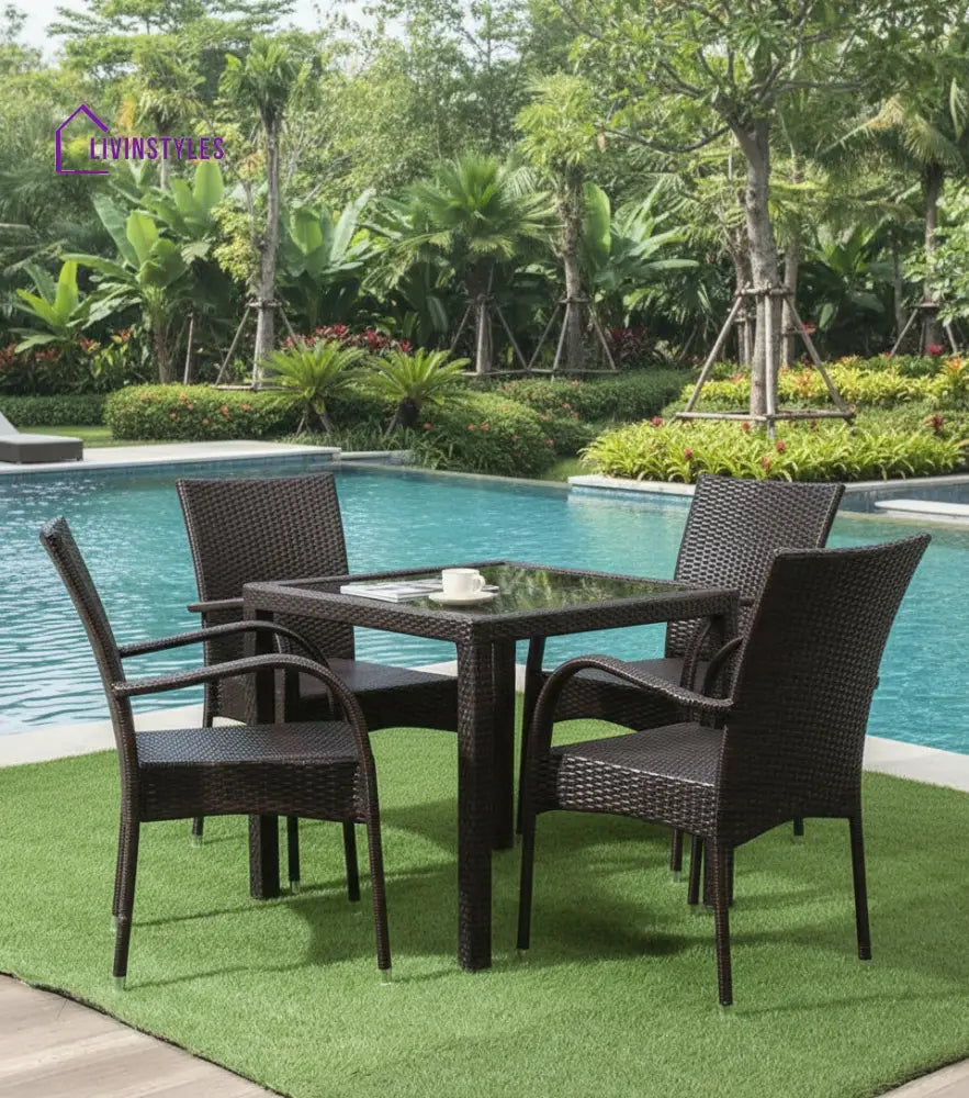 Jank Outdoor Patio Seating Set 4 Chairs and 1 Table Set (Dark Brown) - Coffee Table Sets