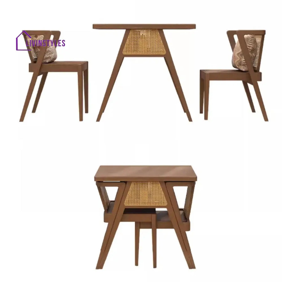 Space Saver Solid Wood Table with 2 Chairs Set WALNUT TABLE SET