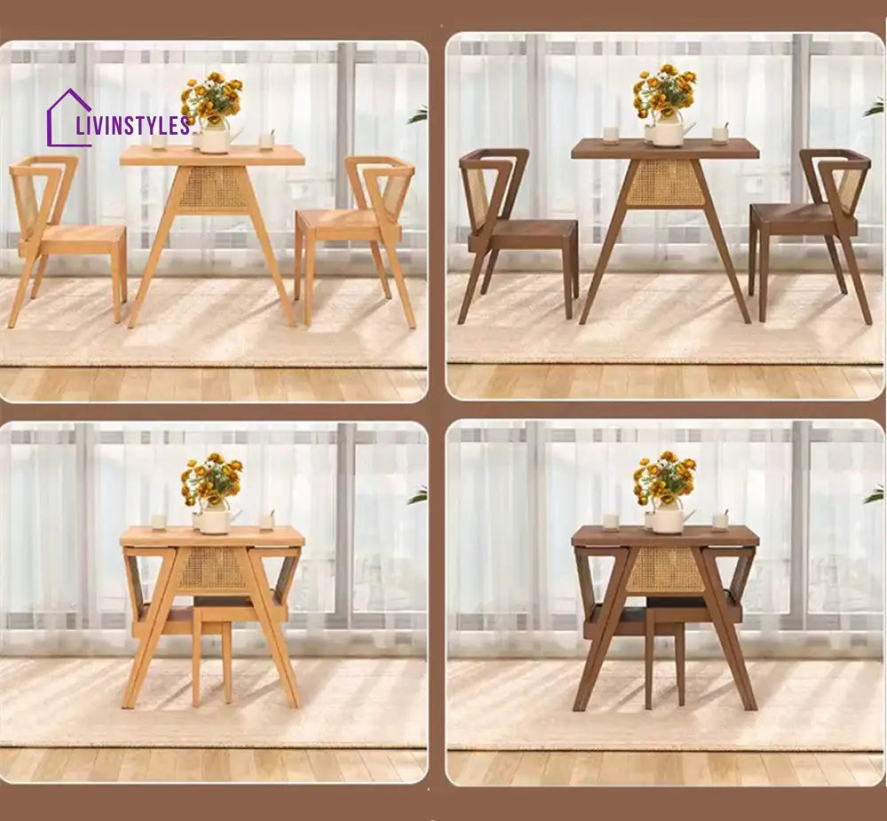 Space Saver Solid Wood Table with 2 Chairs Set NATURAL TABLE SET