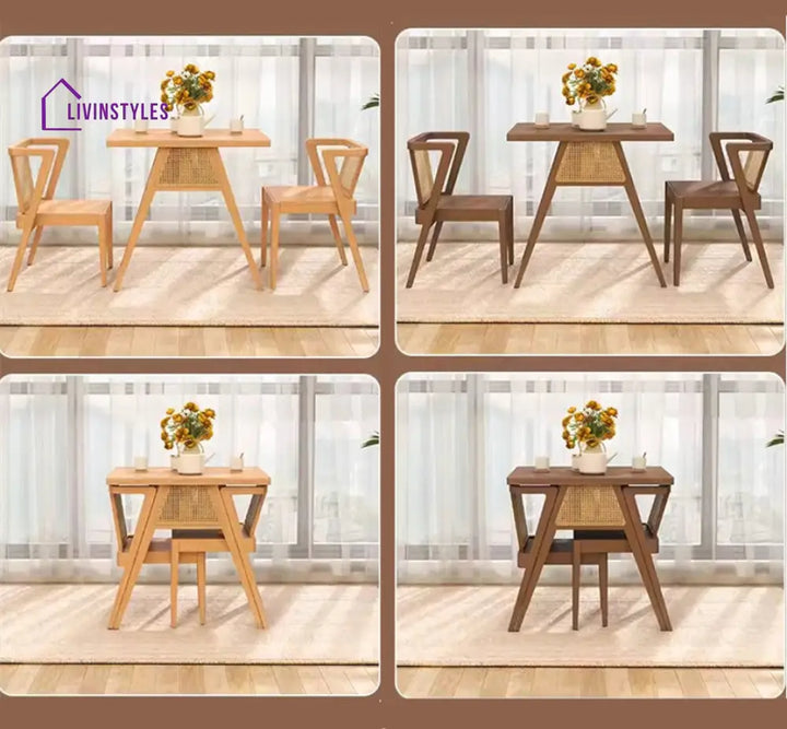 Space Saver Solid Wood Table with 2 Chairs Set NATURAL TABLE SET