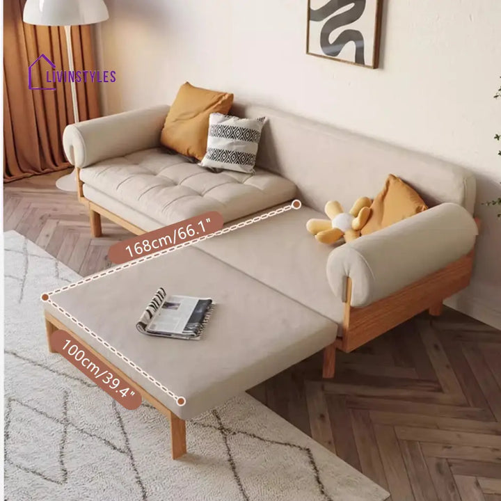 Japandi Solid Wood Recessed Arms Folding Sleeper Sofa Bed SOFA BED