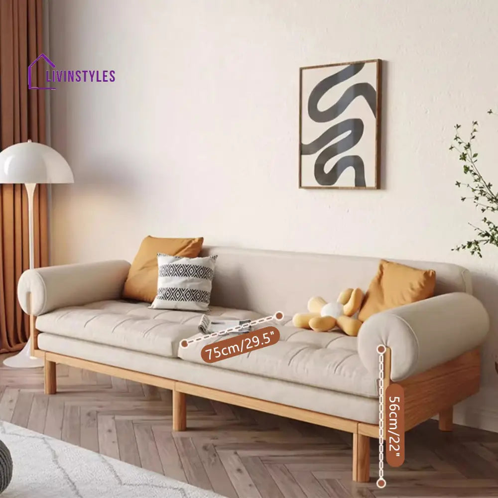Japandi Solid Wood Recessed Arms Folding Sleeper Sofa Bed SOFA BED