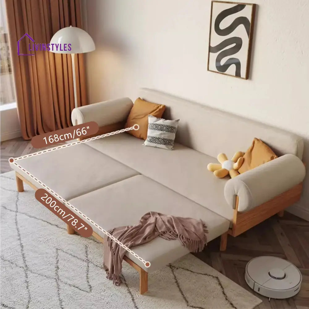 Japandi Solid Wood Recessed Arms Folding Sleeper Sofa Bed SOFA BED