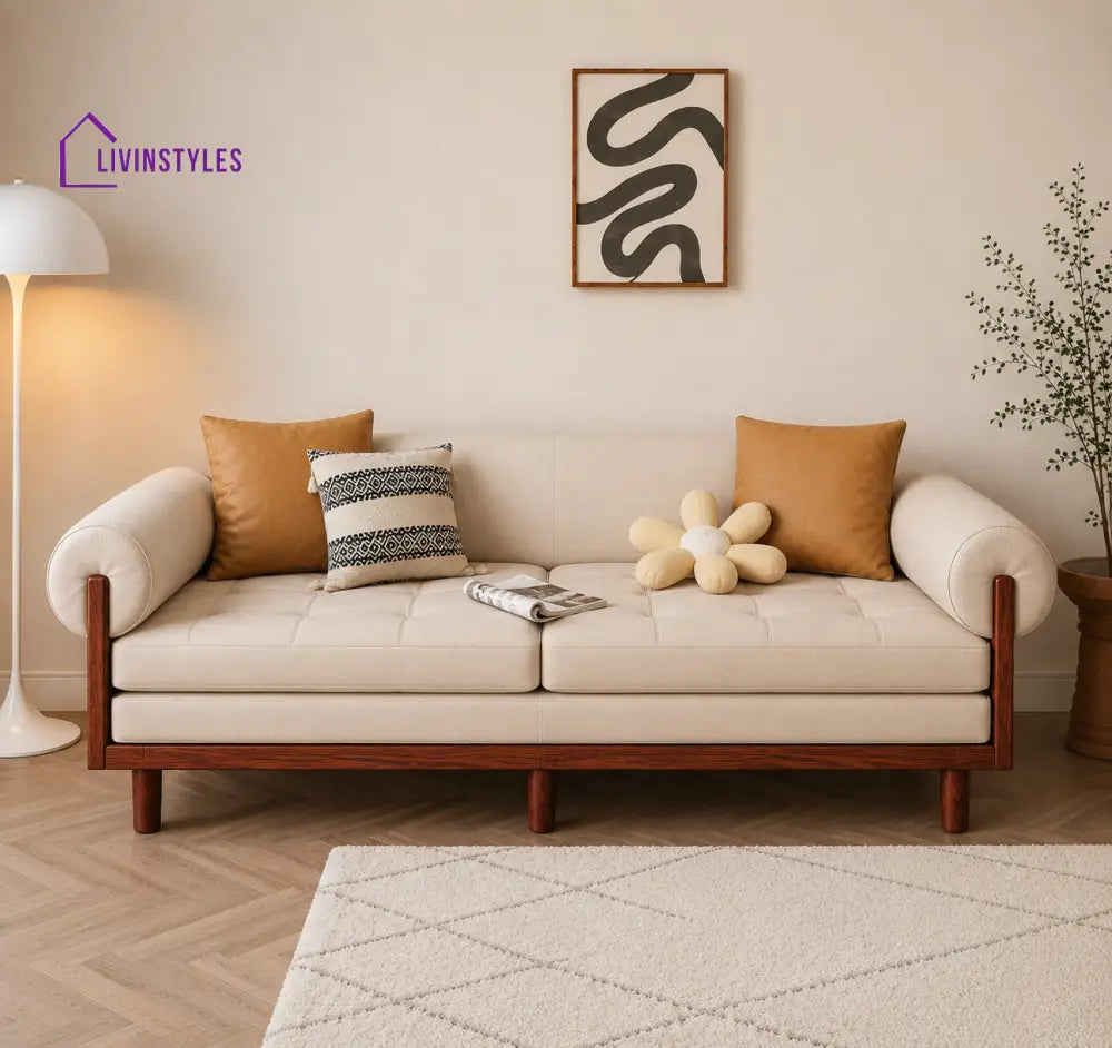 Japandi Solid Wood Recessed Arms Folding Sleeper Sofa Bed - SOFA BED