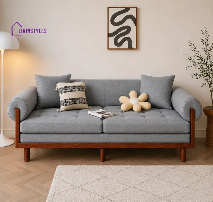 Japandi Solid Wood Recessed Arms Folding Sleeper Sofa Bed - SOFA BED
