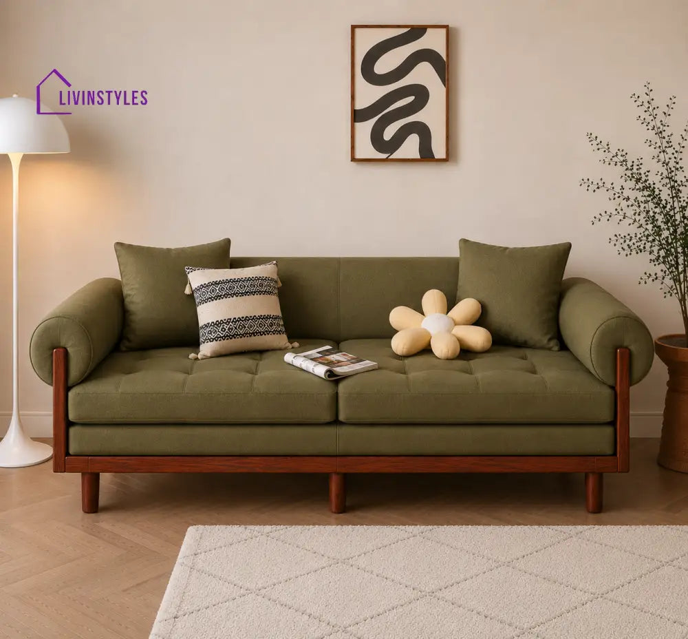 Japandi Solid Wood Recessed Arms Folding Sleeper Sofa Bed - SOFA BED
