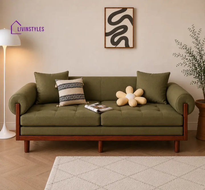 Japandi Solid Wood Recessed Arms Folding Sleeper Sofa Bed - SOFA BED