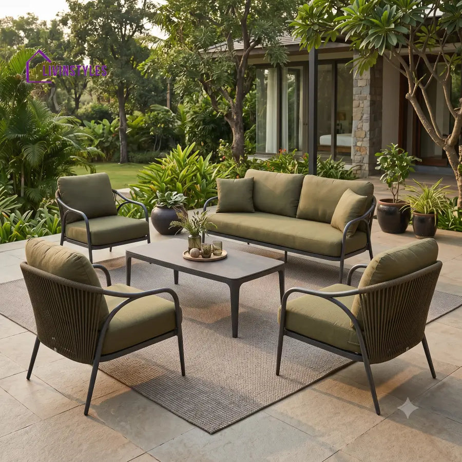 Jaroslaw Premium MS Frame with Powder Coated Outdoor Sofa Set with Weather Proof Fabric