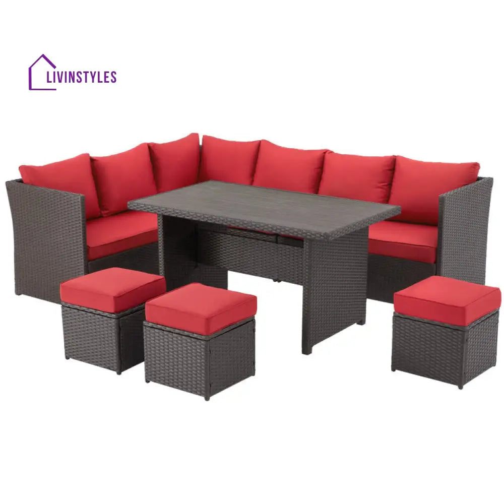 Jasina Outdoor Seating Sofa Set With Ottomans
