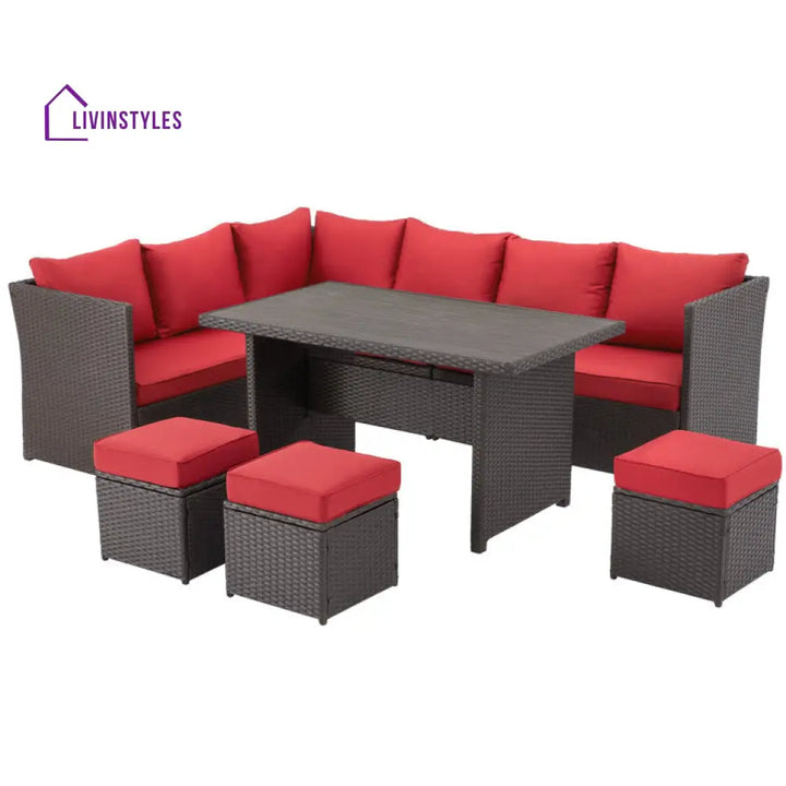 Jasina Outdoor Seating Sofa Set With Ottomans