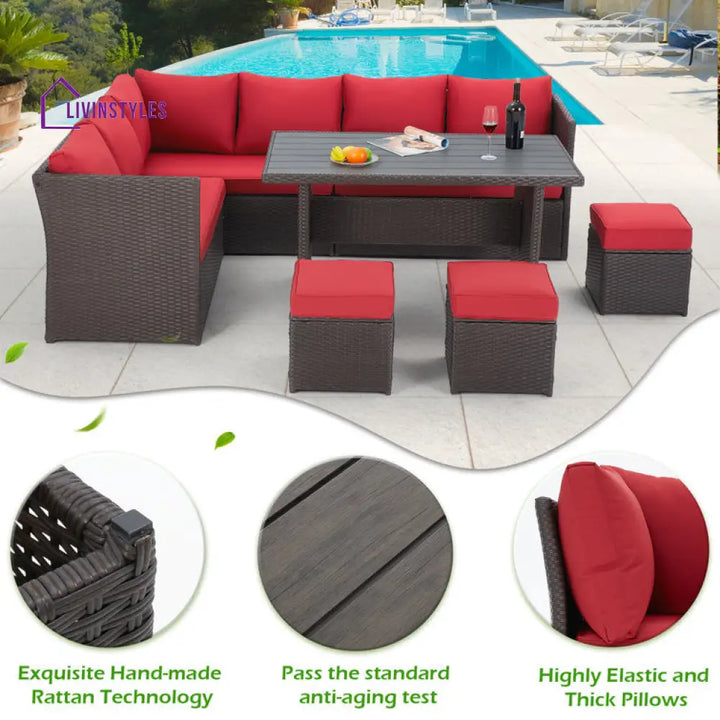 Jasina Outdoor Seating Sofa Set With Ottomans