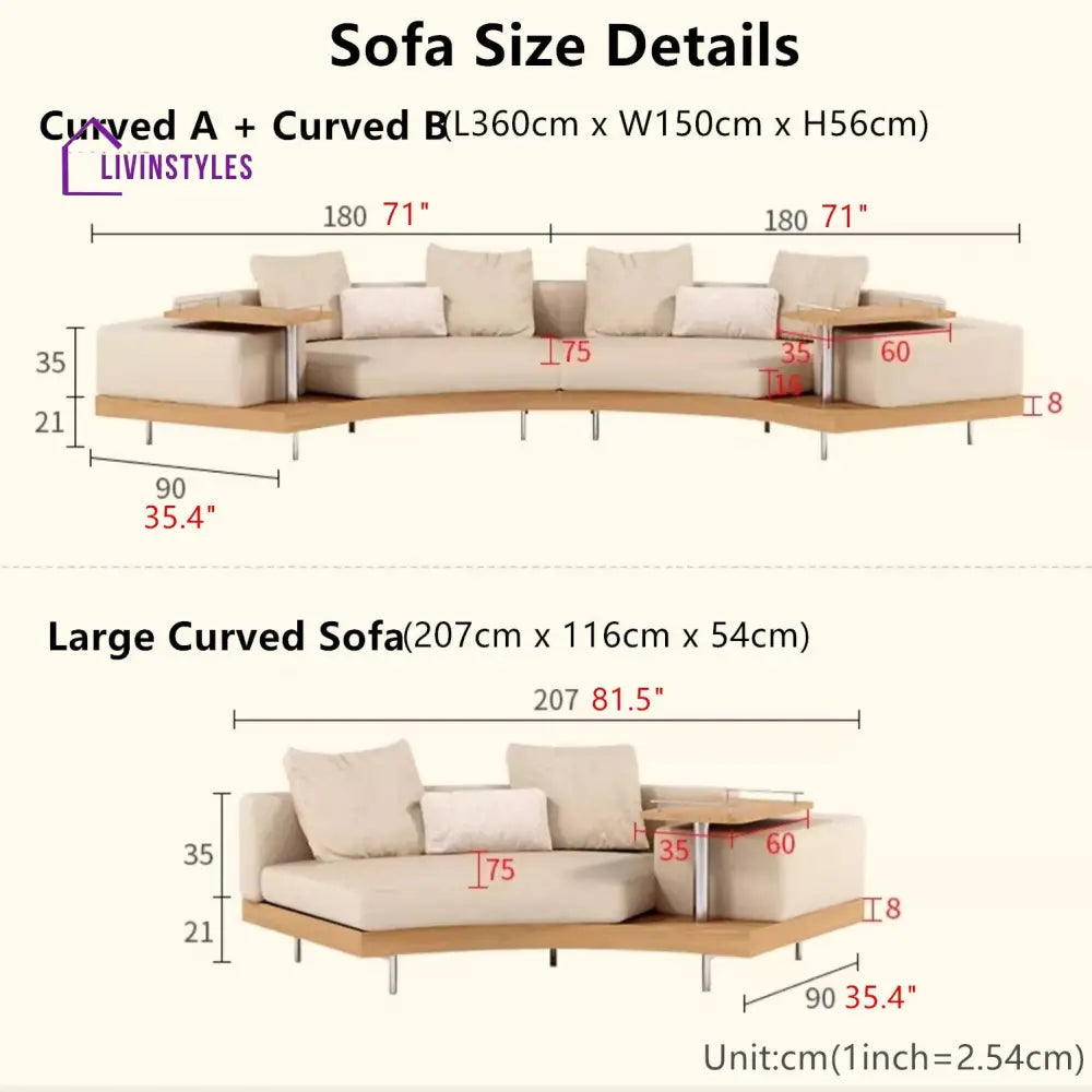 Japandi Solid Wood Curved Sofa LARGE CURVED SOFA 2.07M SOFA