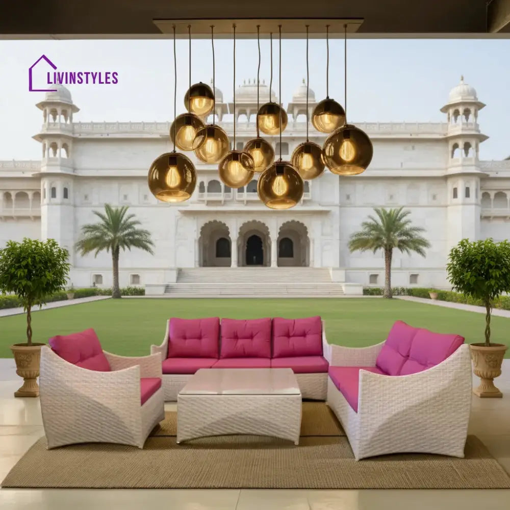 Jasmine Outdoor Garden Balcony Sofa Set 3 Seater| 2 1 Single Seater And Center Table (Cream & Pink)