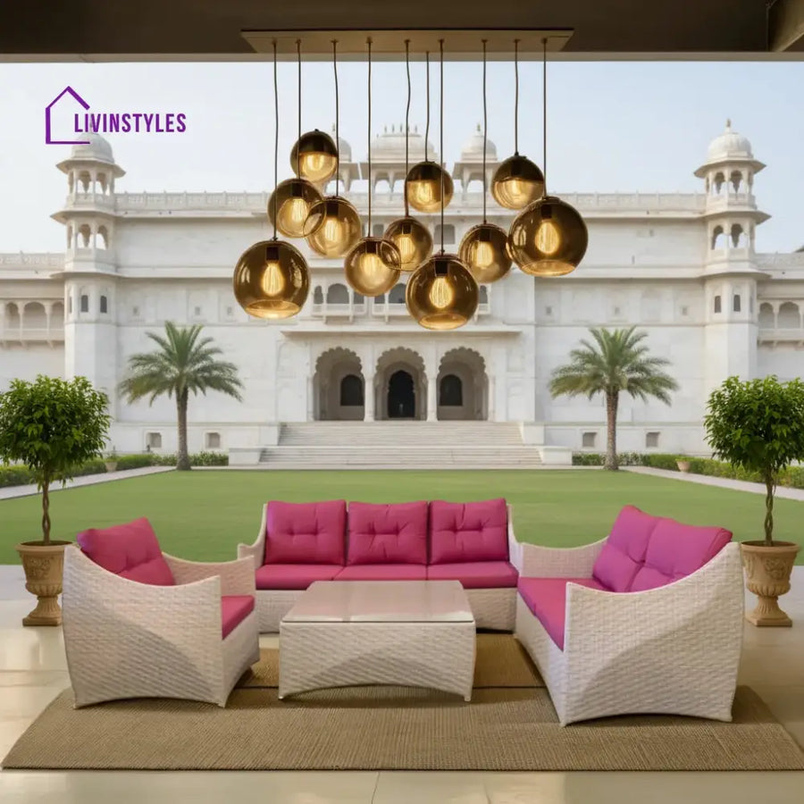 Jasmine Outdoor Garden Balcony Sofa Set 3 Seater| 2 1 Single Seater And Center Table (Cream & Pink)