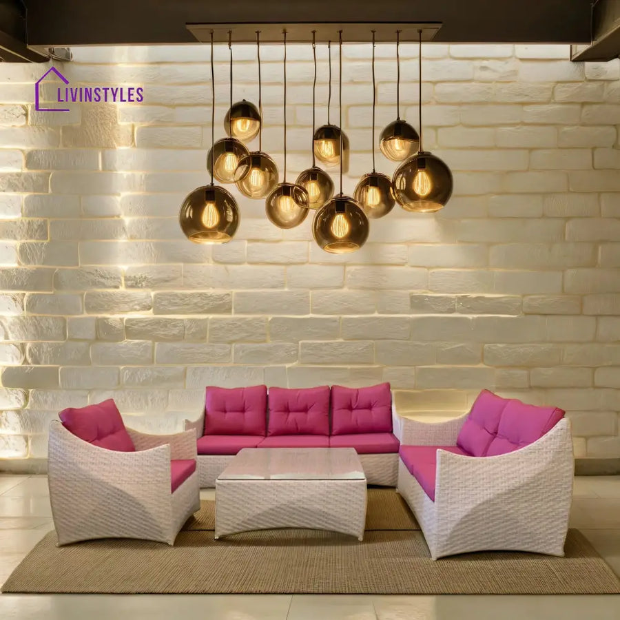 Jasmine Outdoor Garden Balcony Sofa Set 3 Seater| 2 1 Single Seater And Center Table (Cream & Pink)