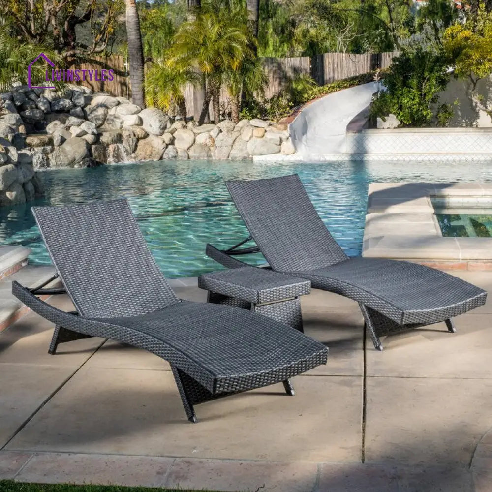 Jasmine Outdoor Wicker Chaise Lounge With Table - Set Of 2