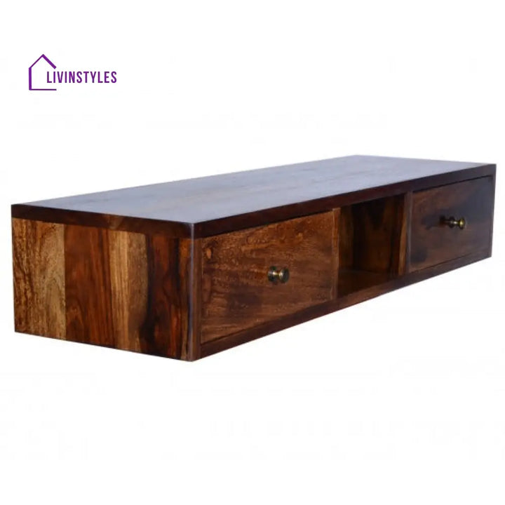 Jatin Wallshelf | tv unit with two drawer in Honey finish