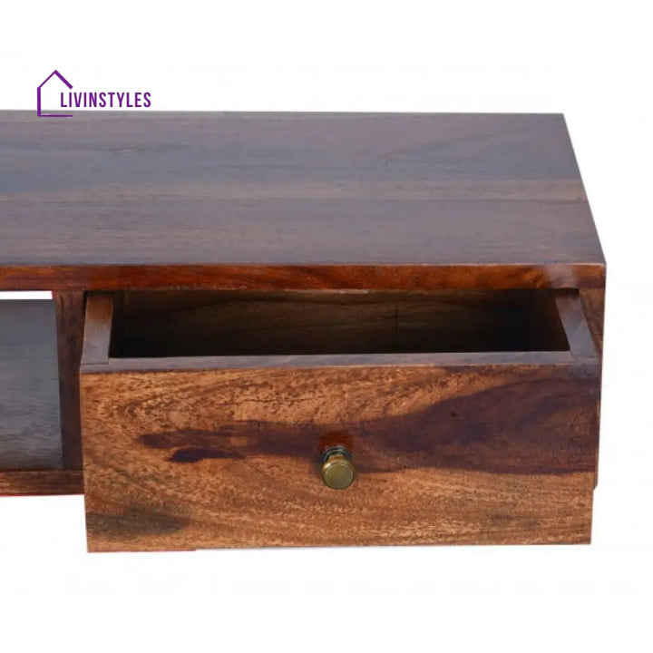Jatin Wallshelf | tv unit with two drawer in Honey finish