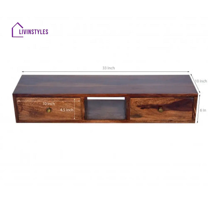 Jatin Wallshelf | tv unit with two drawer in Honey finish