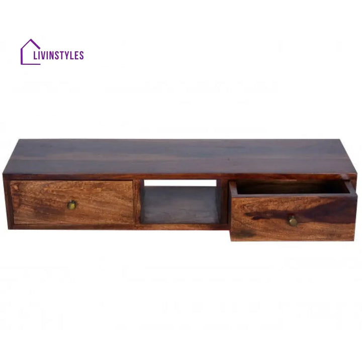 Jatin Wallshelf | tv unit with two drawer in Honey finish