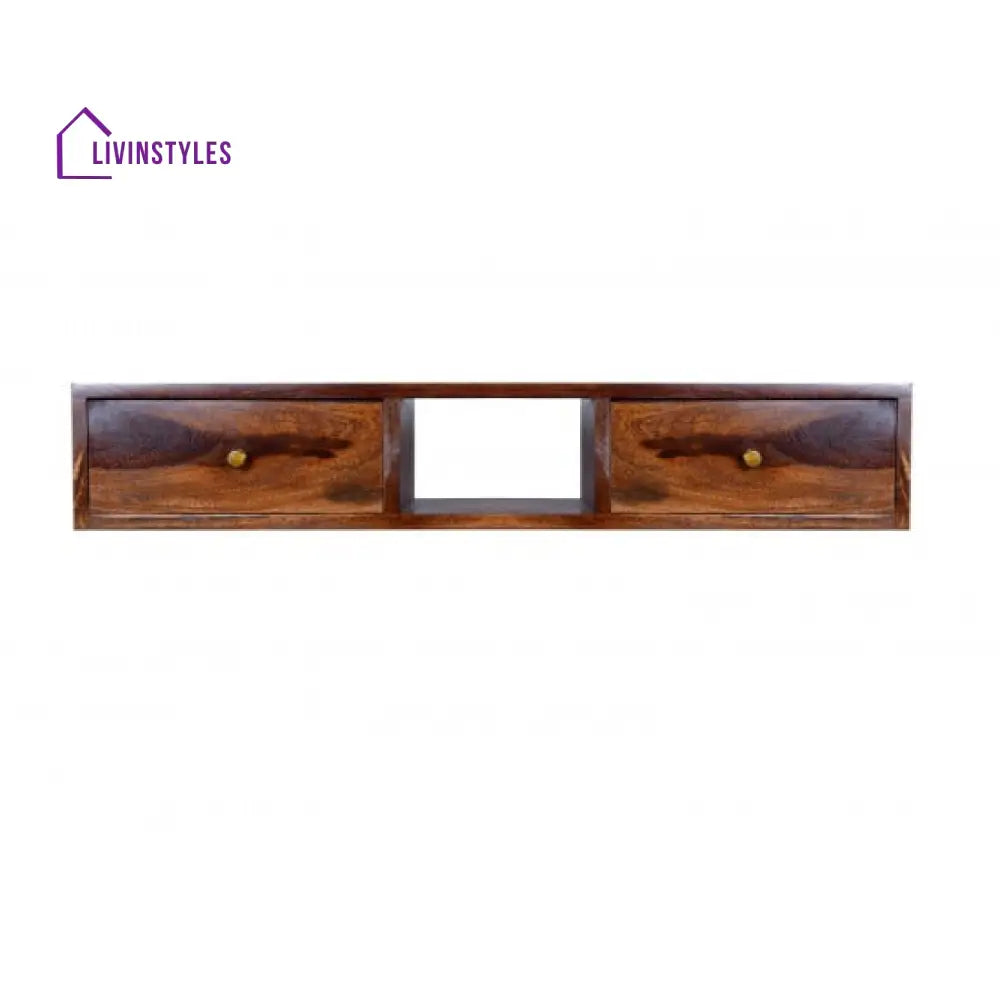 Jatin Wallshelf | tv unit with two drawer in Honey finish