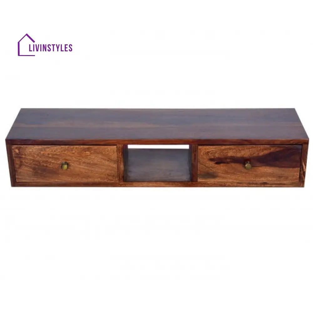 Jatin Wallshelf | tv unit with two drawer in Honey finish