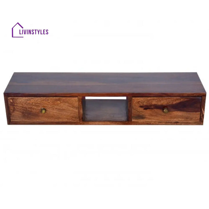 Jatin Wallshelf | tv unit with two drawer in Honey finish