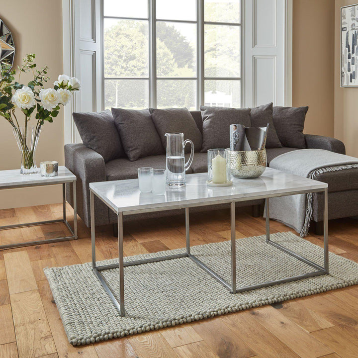 Jay Marble Effect Coffee Table Set - Chrome Frame
