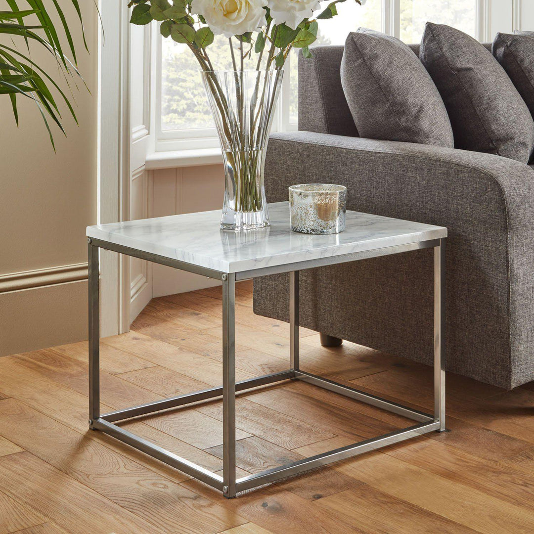Jay Marble Effect Coffee Table Set - Chrome Frame